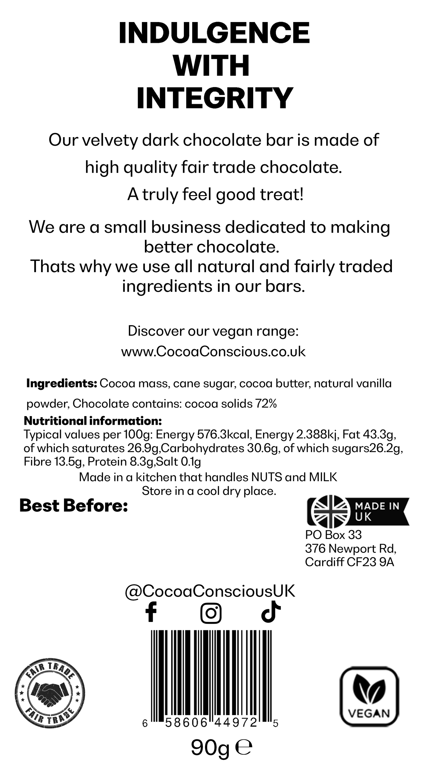 Dark Chocolate bar 90g