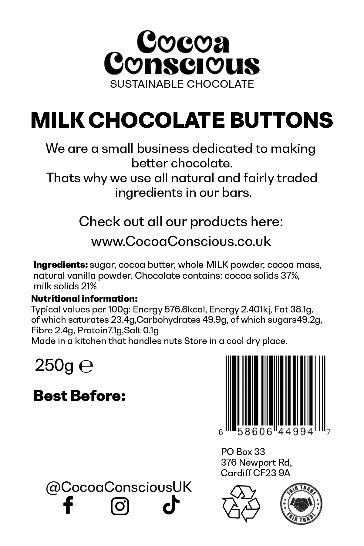 Milk chocolate buttons 250g