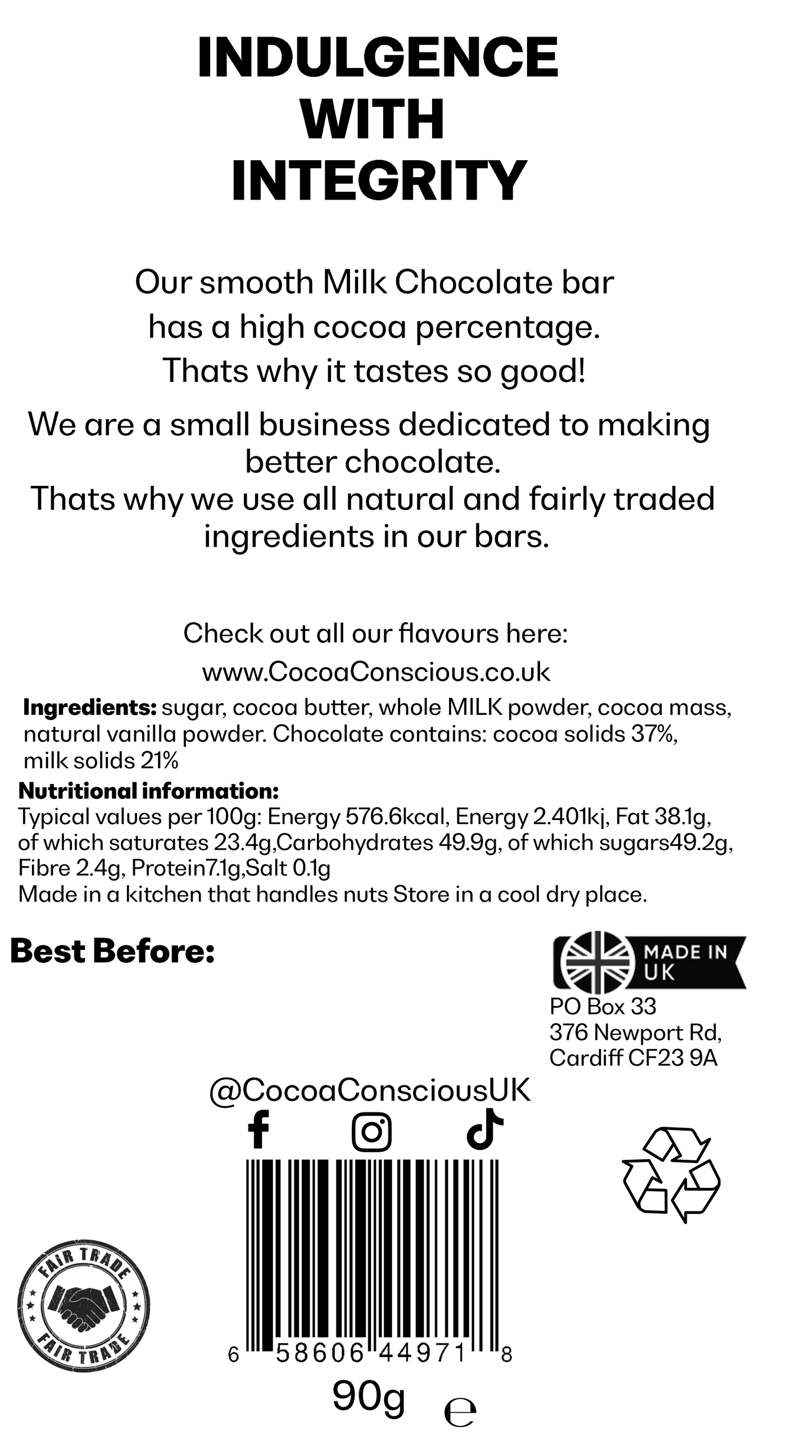 Milk Chocolate Bar 90g