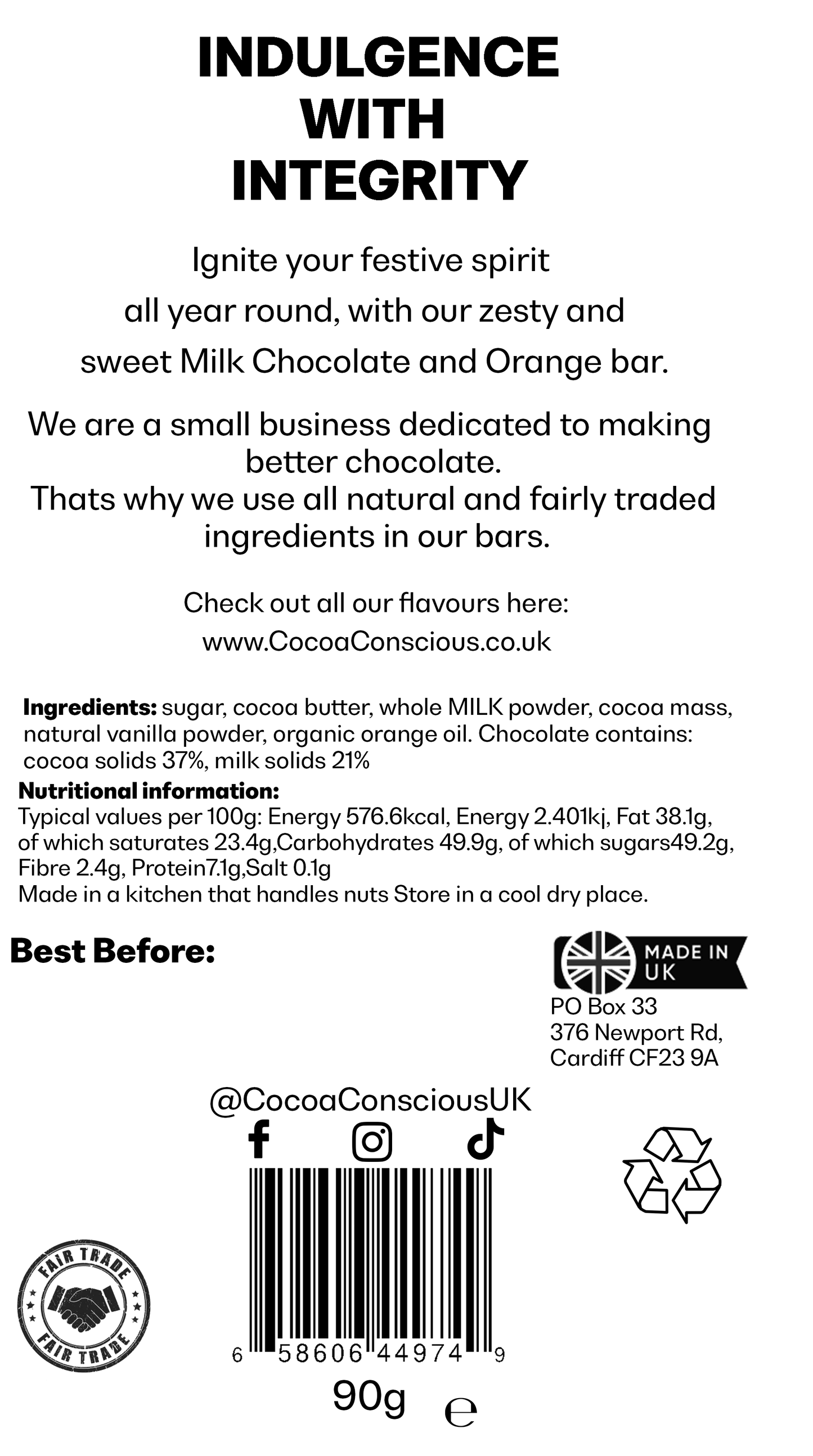 Orange Milk Chocolate Bar 90g