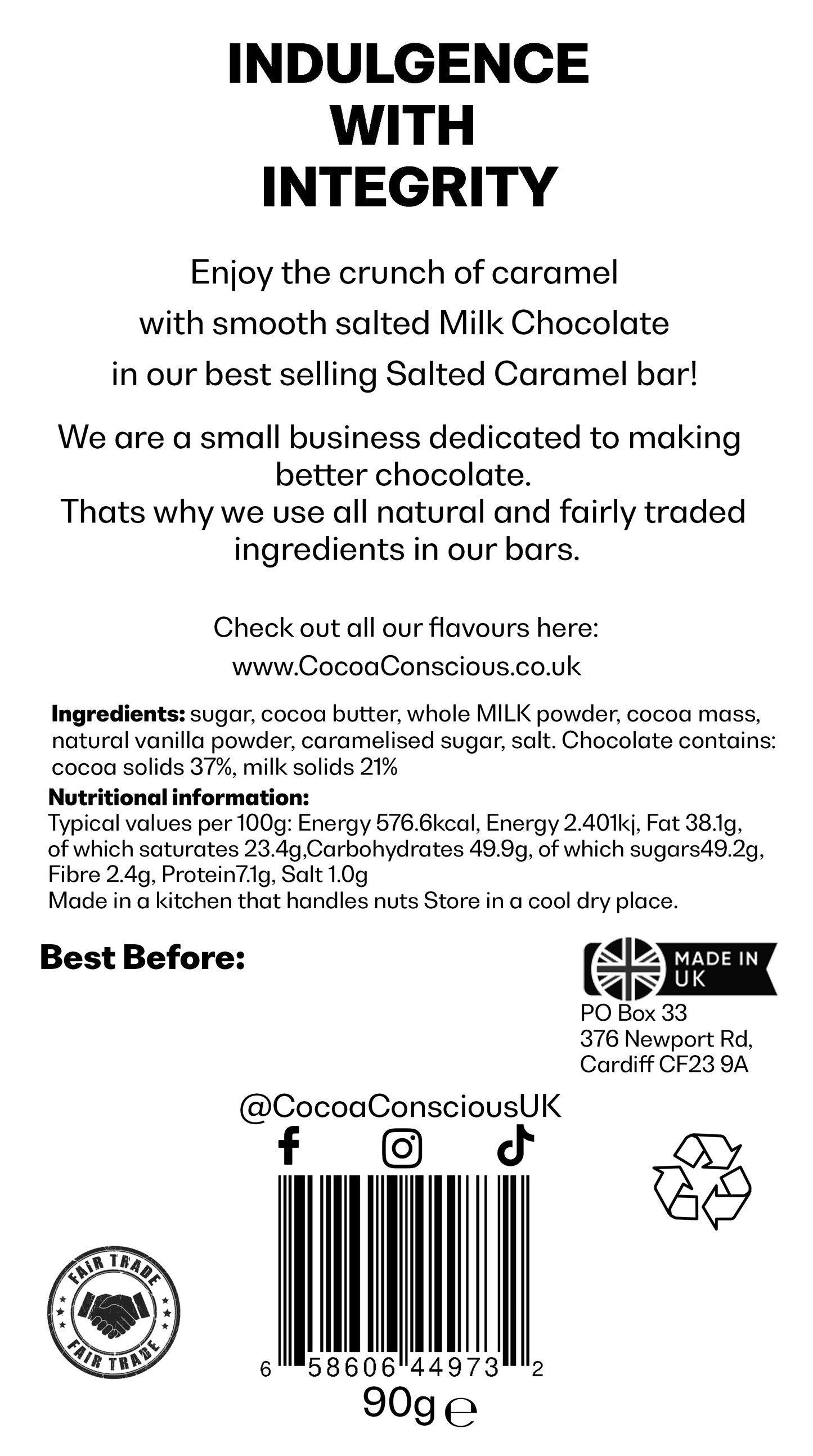 Salted Caramel Milk Chocolate Bar 90g