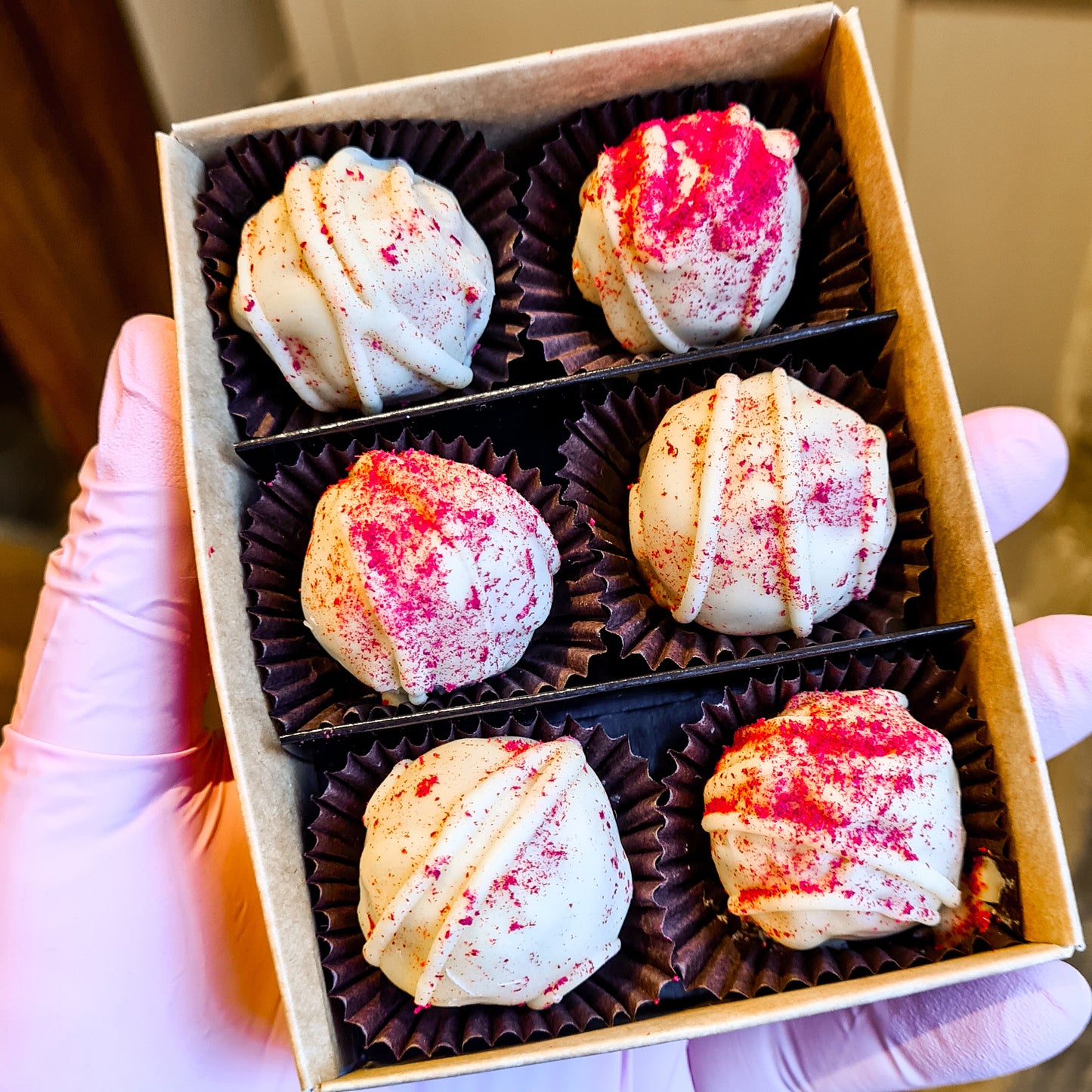 White Chocolate, Pink Gin & Raspberry Truffles (Box of 6)